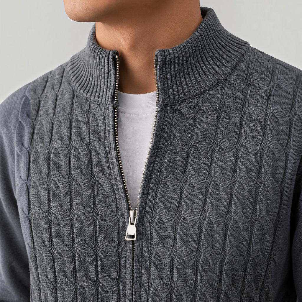 Ellmont London | Men's Stand Collar Zip Up Knit Sweater Regular Fit Cardigan