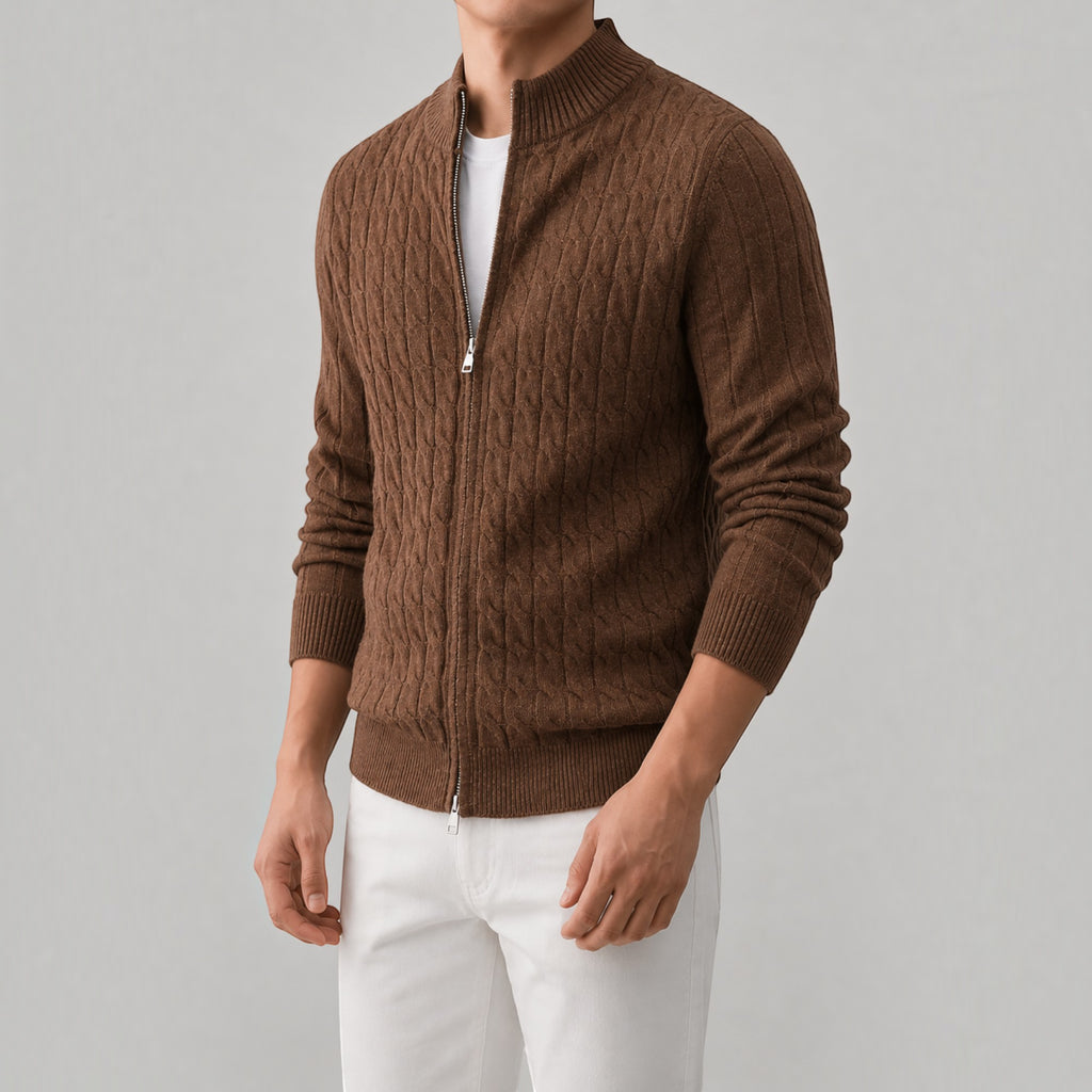 Ellmont London | Men's Stand Collar Zip Up Knit Sweater Regular Fit Cardigan