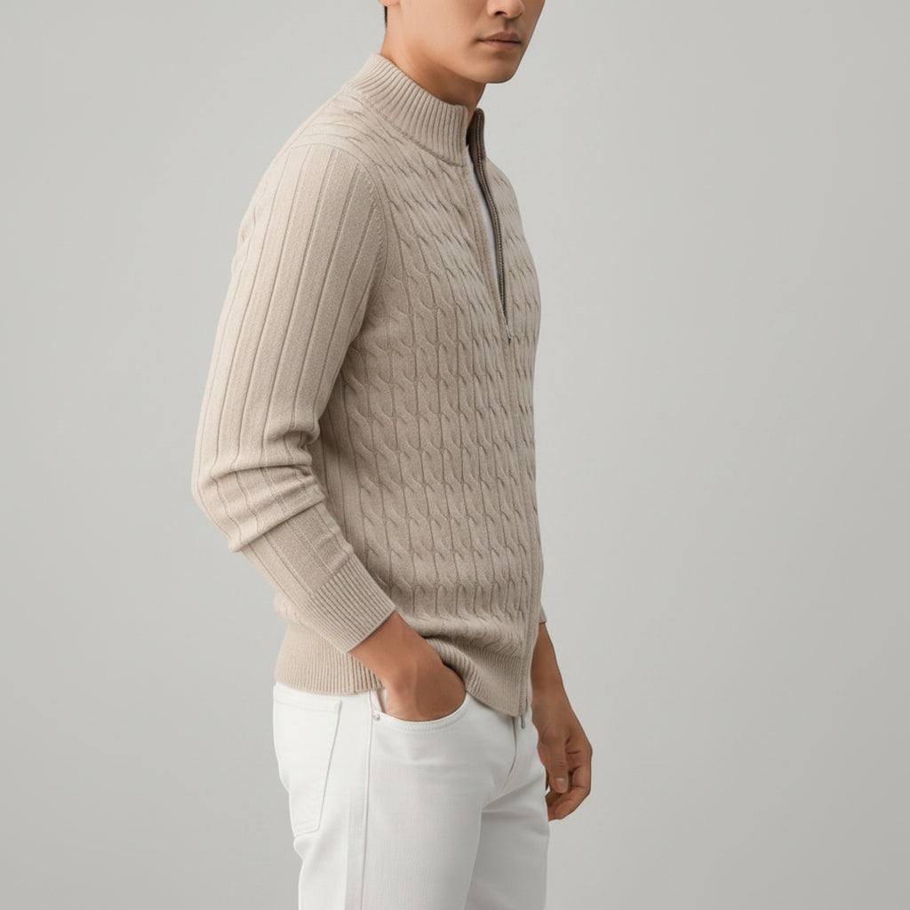 Ellmont London | Men's Stand Collar Zip Up Knit Sweater Regular Fit Cardigan