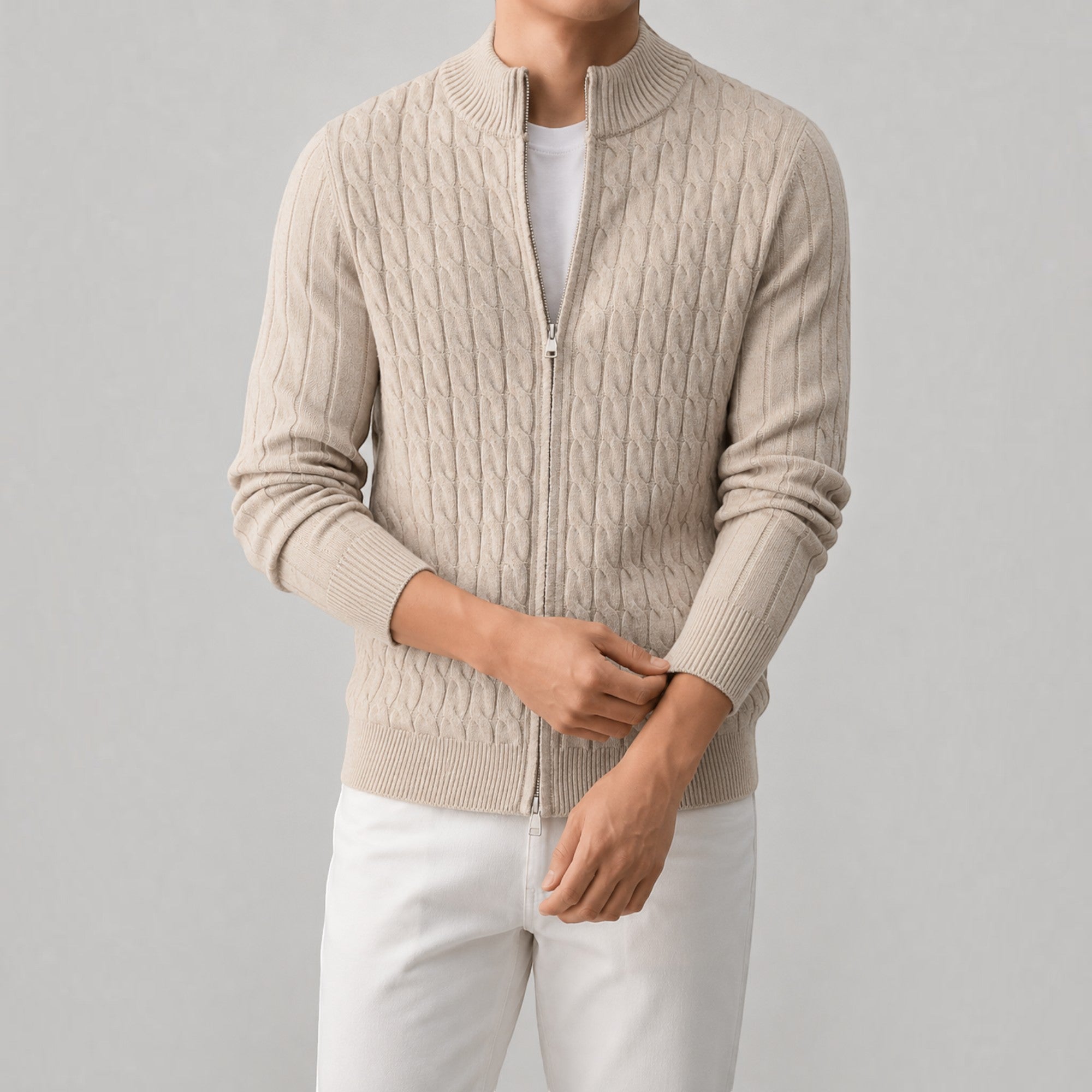Kian | Men's Stand Collar Zip Up Knit Sweater Regular Fit Cardigan