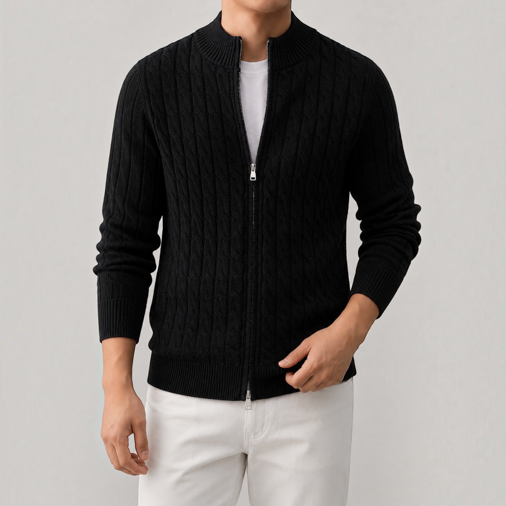 Kian | Men's Stand Collar Zip Up Knit Sweater Regular Fit Cardigan