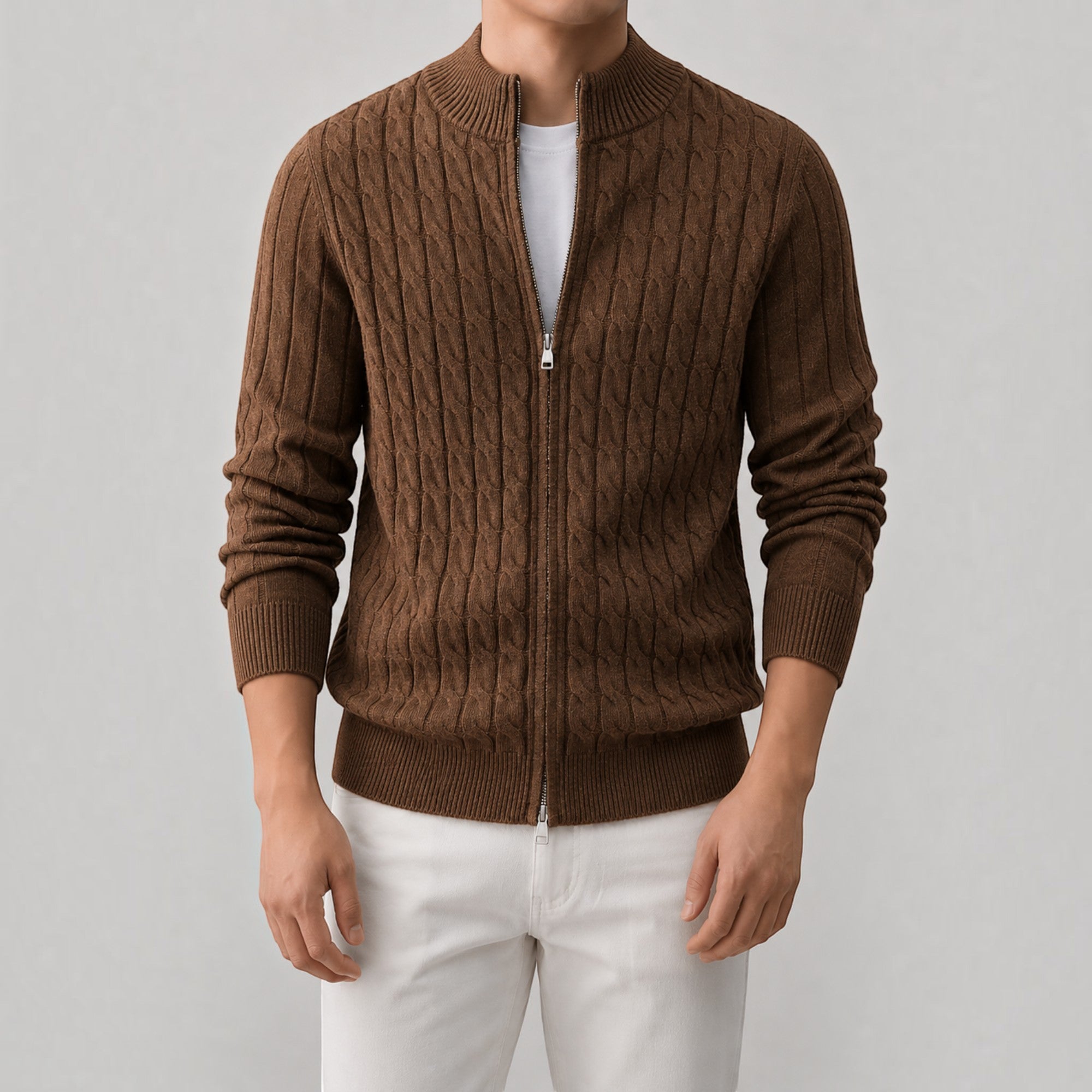 Kian | Men's Stand Collar Zip Up Knit Sweater Regular Fit Cardigan