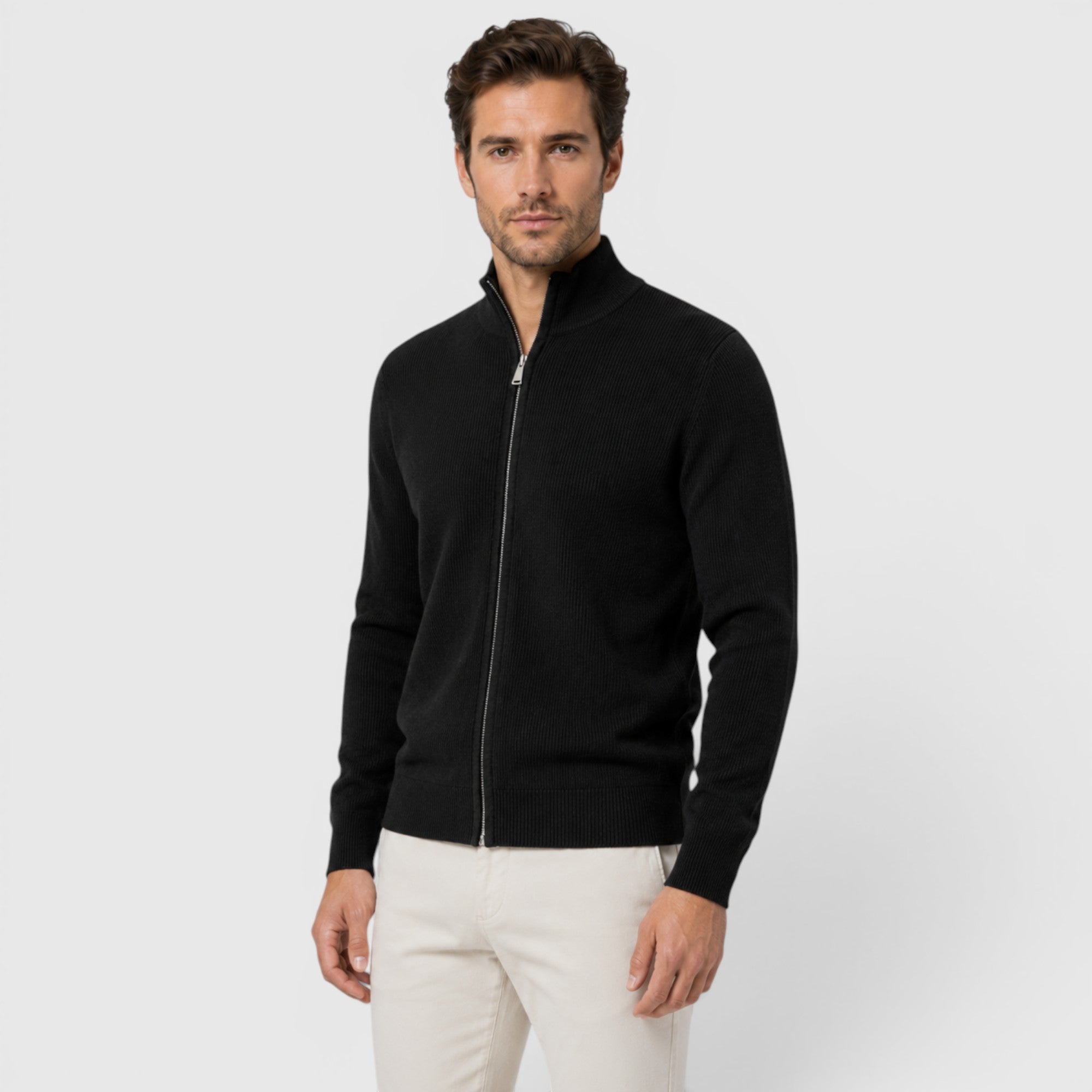 Ellmont London | Men's Soft Knit Zip Sweater with Stand Collar for Everyday Comfort