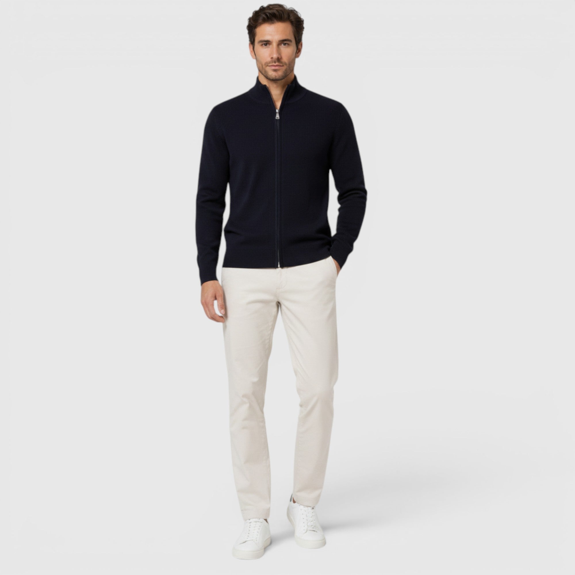 Ellmont London | Men's Soft Knit Zip Sweater with Stand Collar for Everyday Comfort