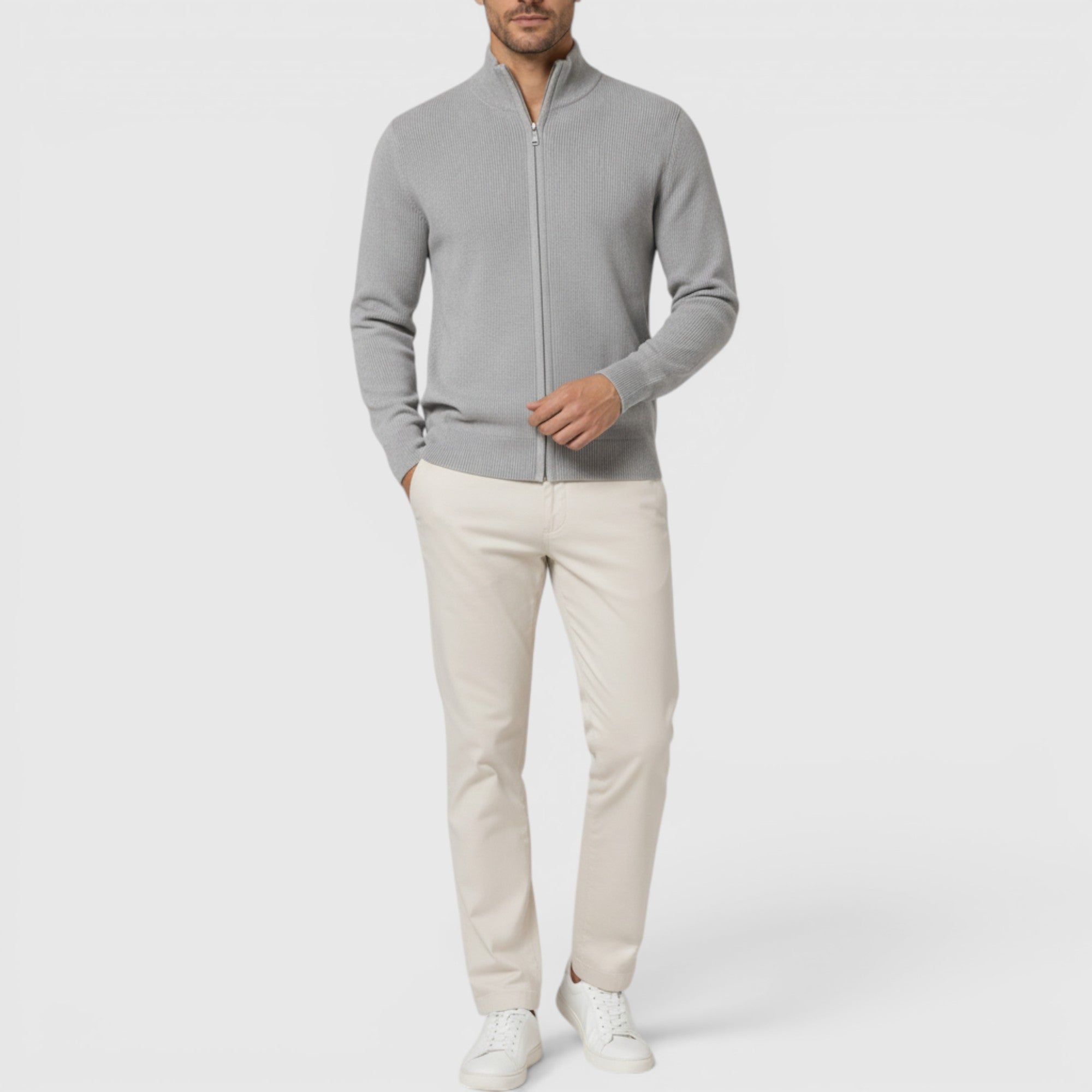 Ellmont London | Men's Soft Knit Zip Sweater with Stand Collar for Everyday Comfort