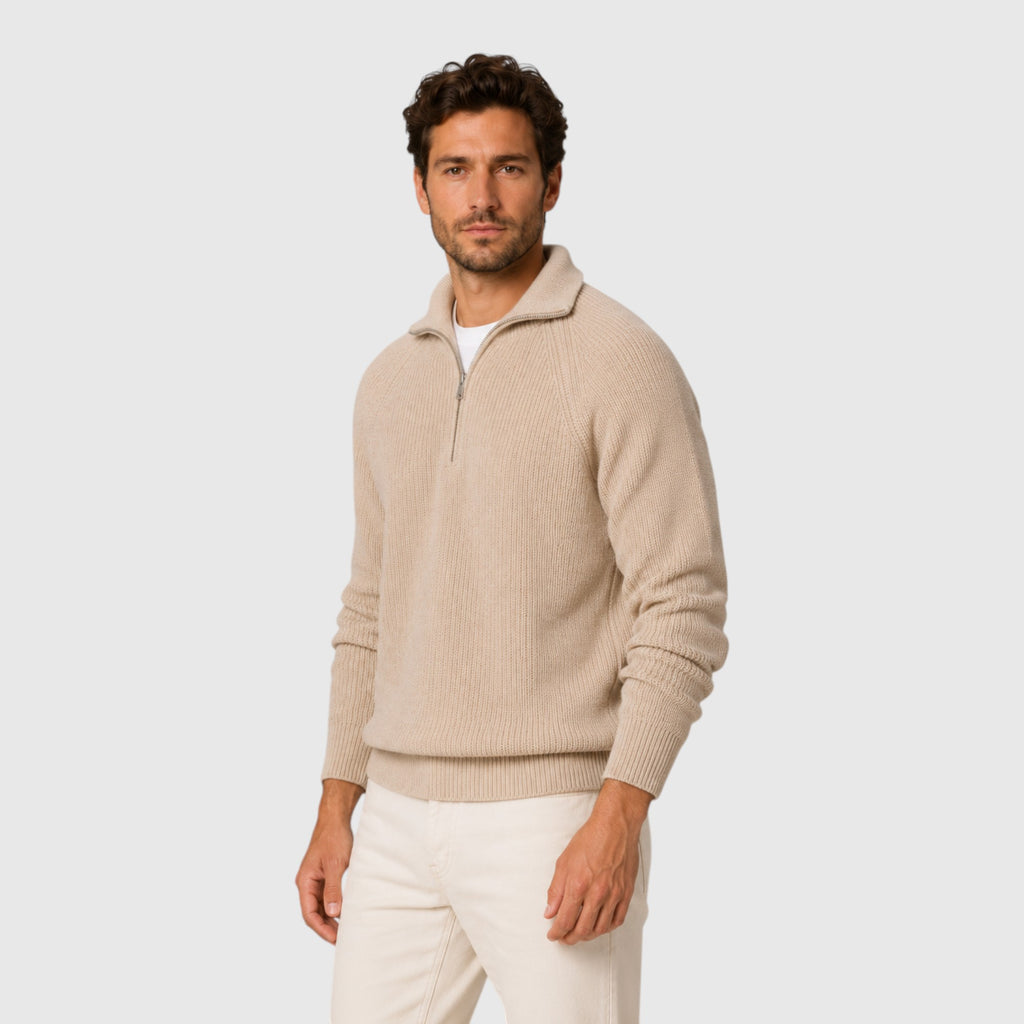 Ellmont London | Men's Ribbed Mock Neck Sweater Warm Everyday Pullover