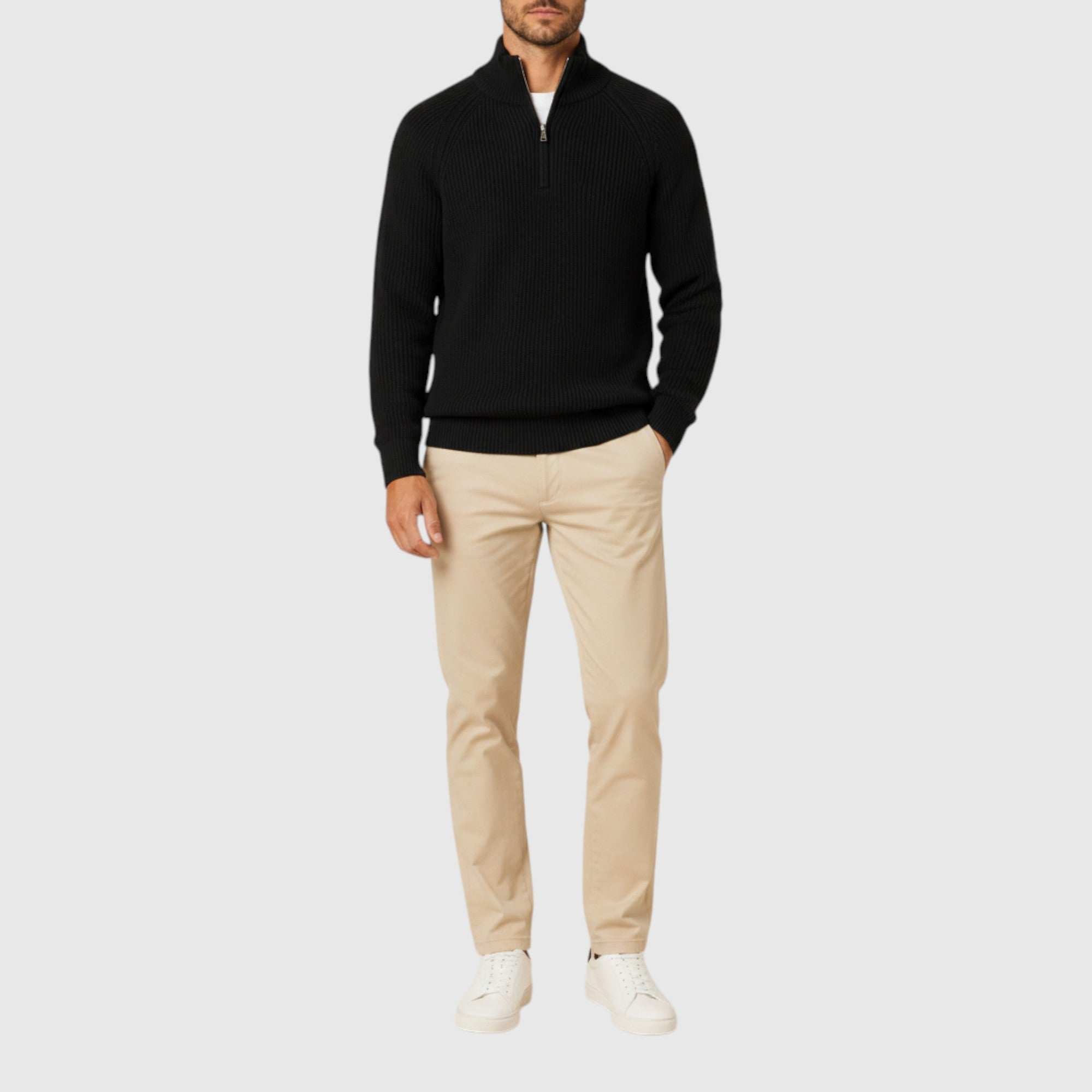 Ellmont London | Men's Ribbed Mock Neck Sweater Warm Everyday Pullover