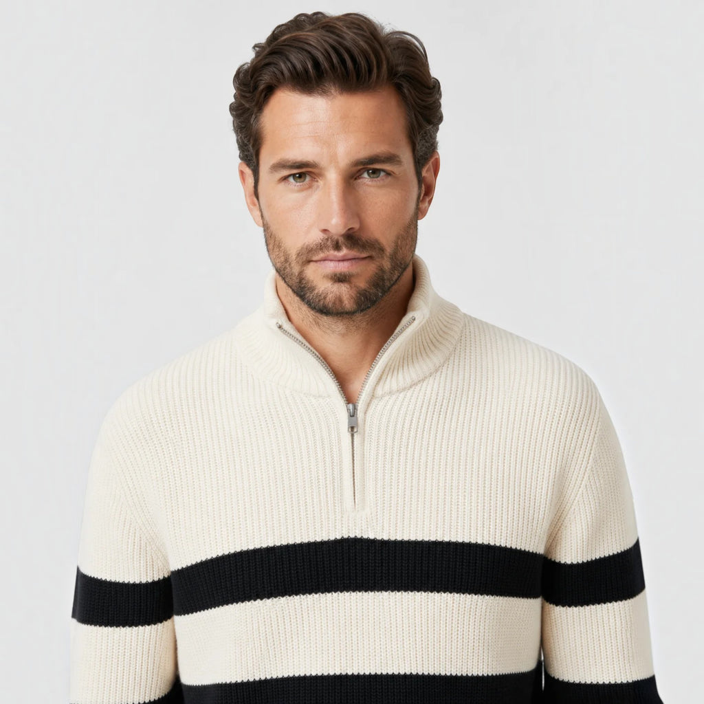 Ellmont London | Men’s Ribbed Knit Half Zip Sweater for Autumn and Winter