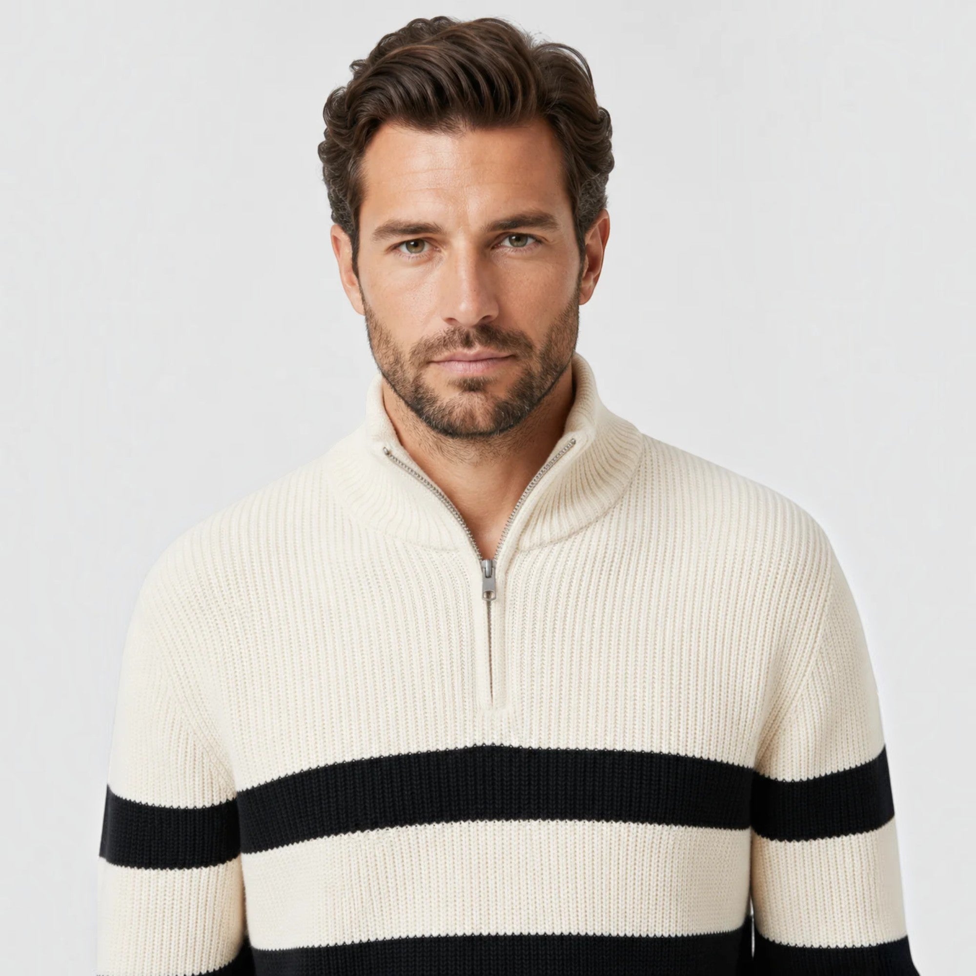 Ellmont London | Men’s Ribbed Knit Half Zip Sweater for Autumn and Winter
