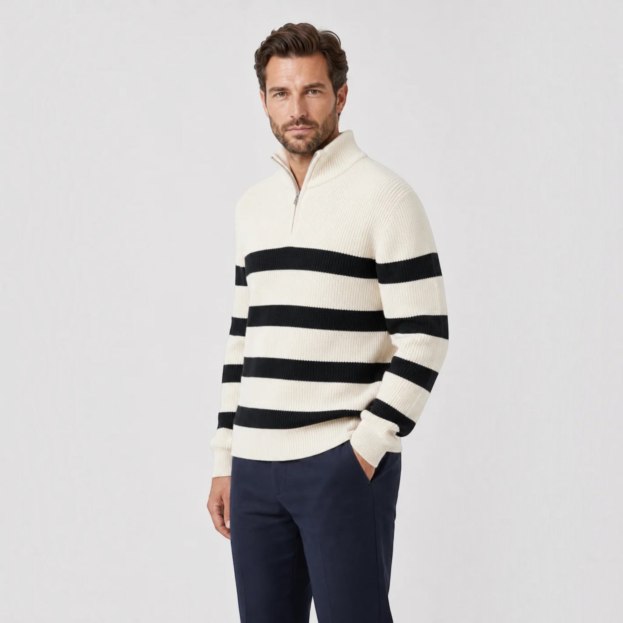 Ellmont London | Men’s Ribbed Knit Half Zip Sweater for Autumn and Winter
