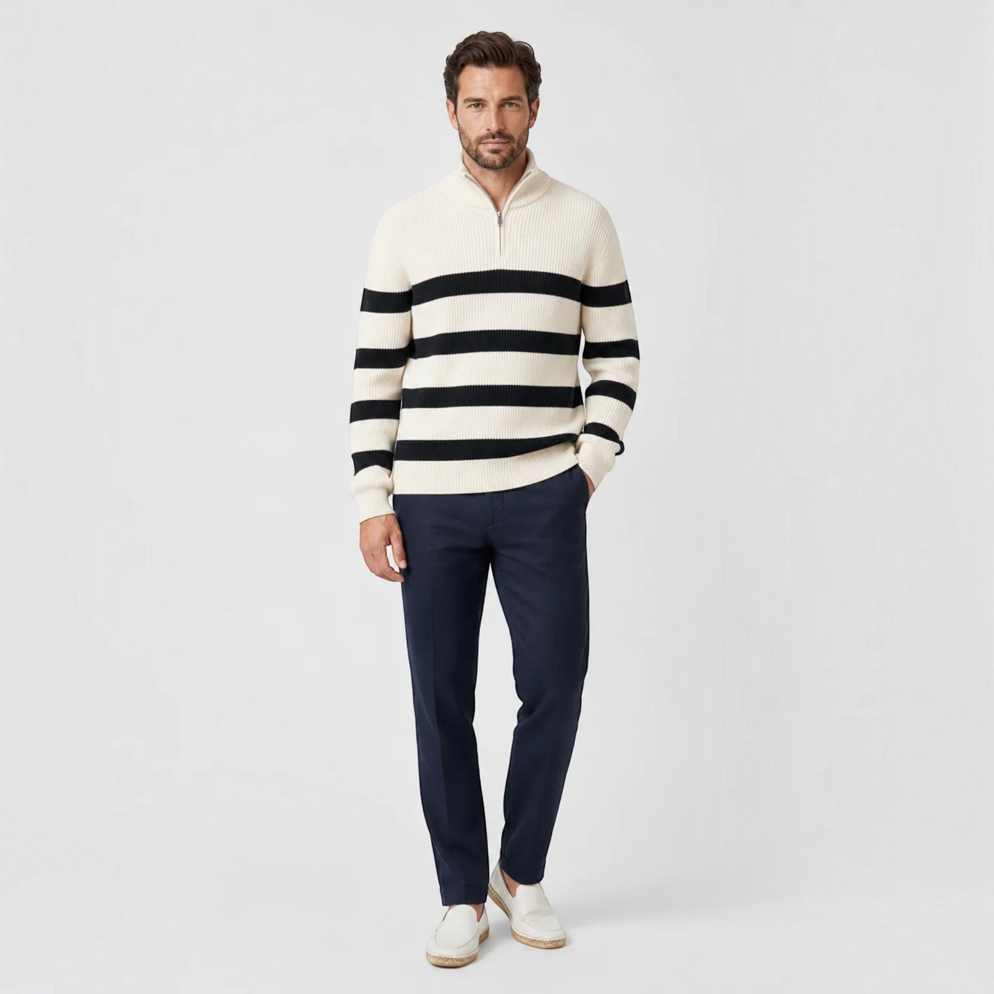 Ellmont London | Men’s Ribbed Knit Half Zip Sweater for Autumn and Winter
