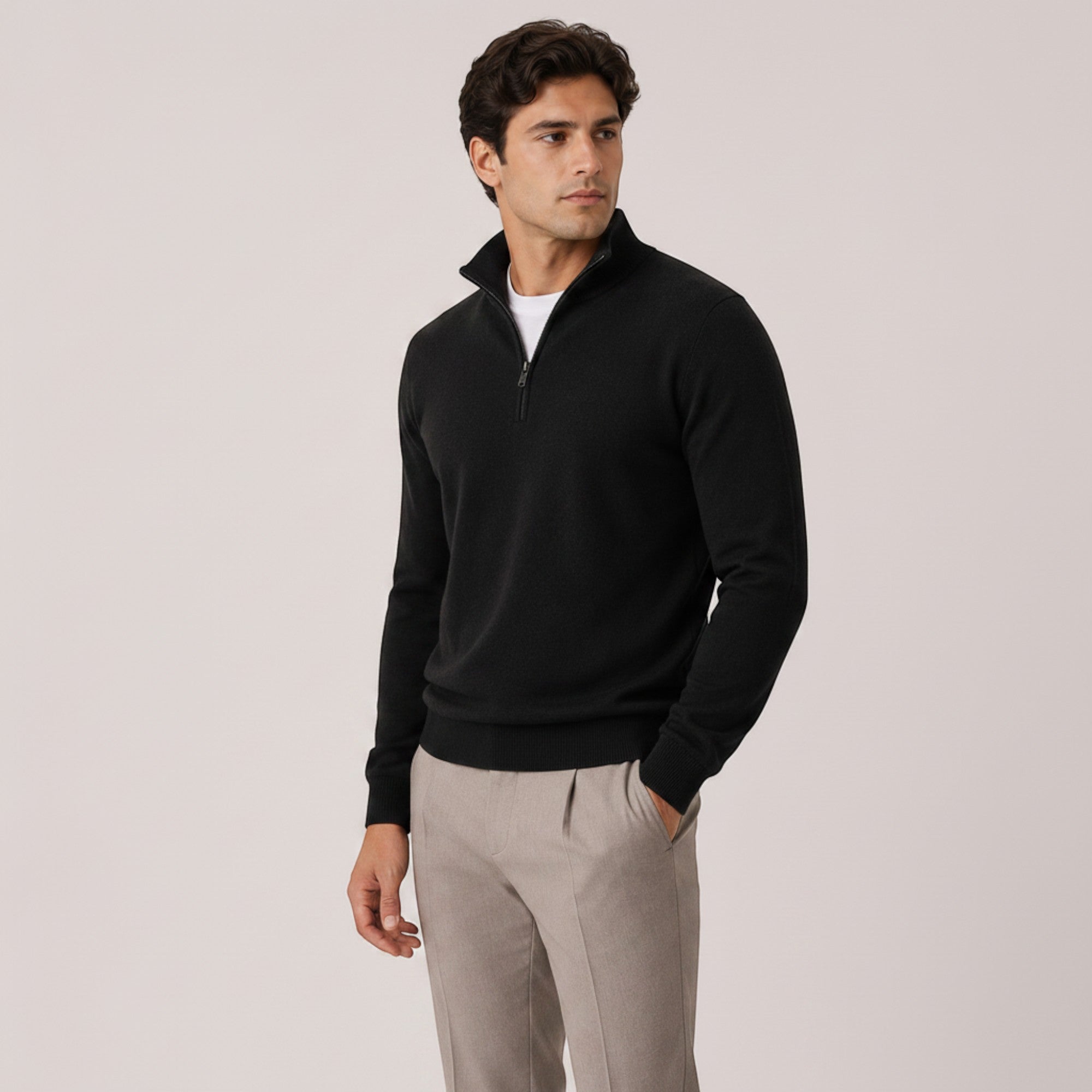 Ellmont London | Men's Quarter Zip Knit Pullover Lightweight Warm Sweater
