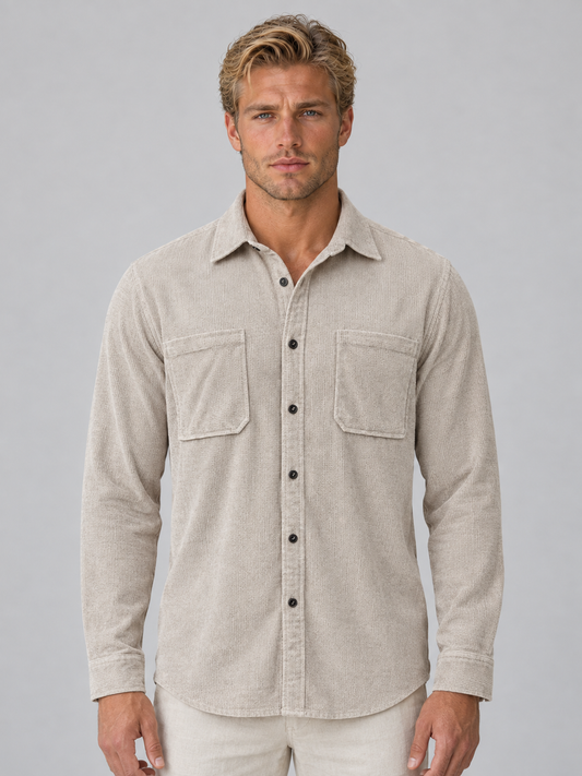 Men's Corduroy Overshirt – Long Sleeve Button-Up Shirt