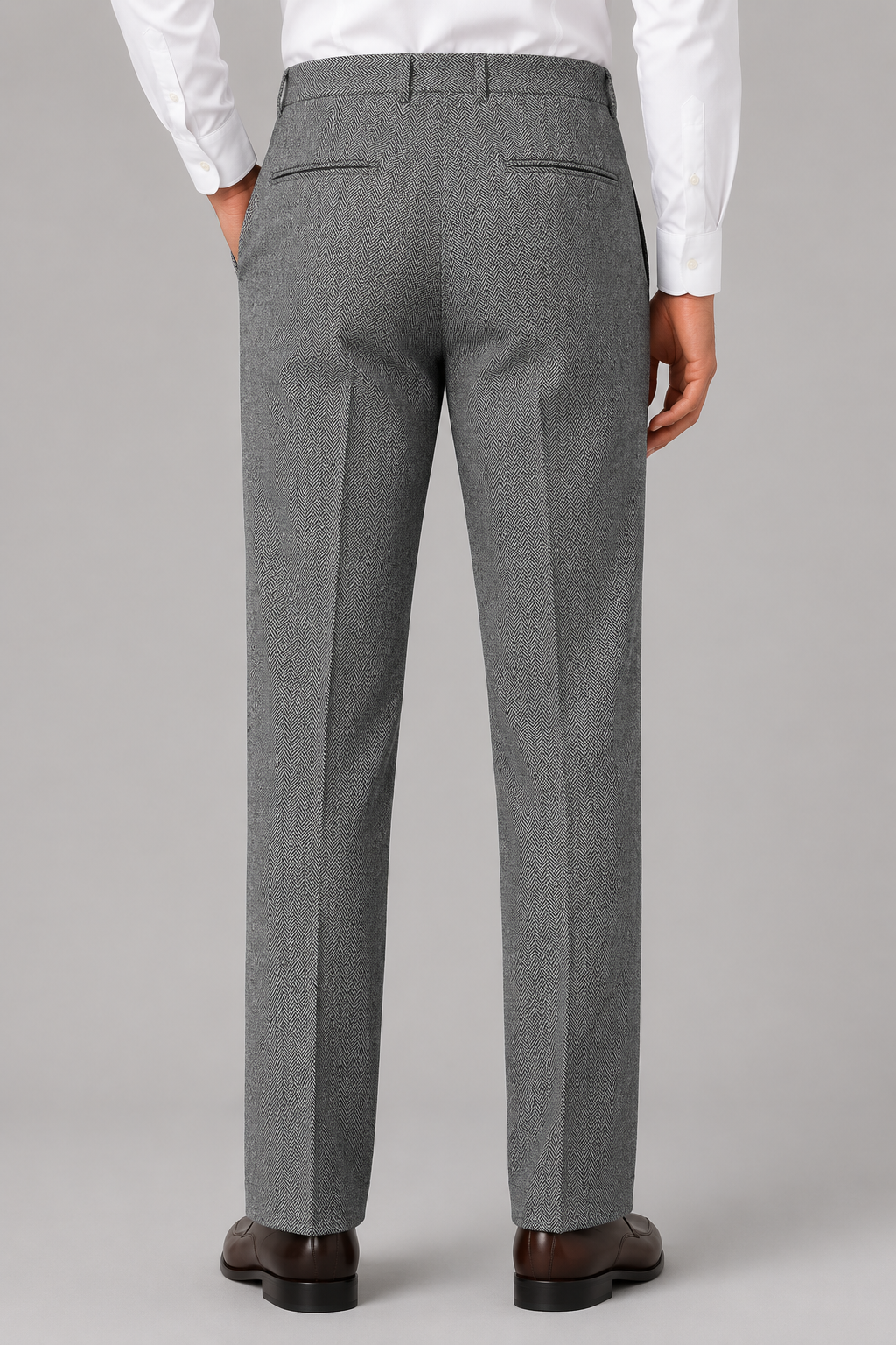 Men's Herringbone Pleated Trousers – Straight Leg Tailored Fit