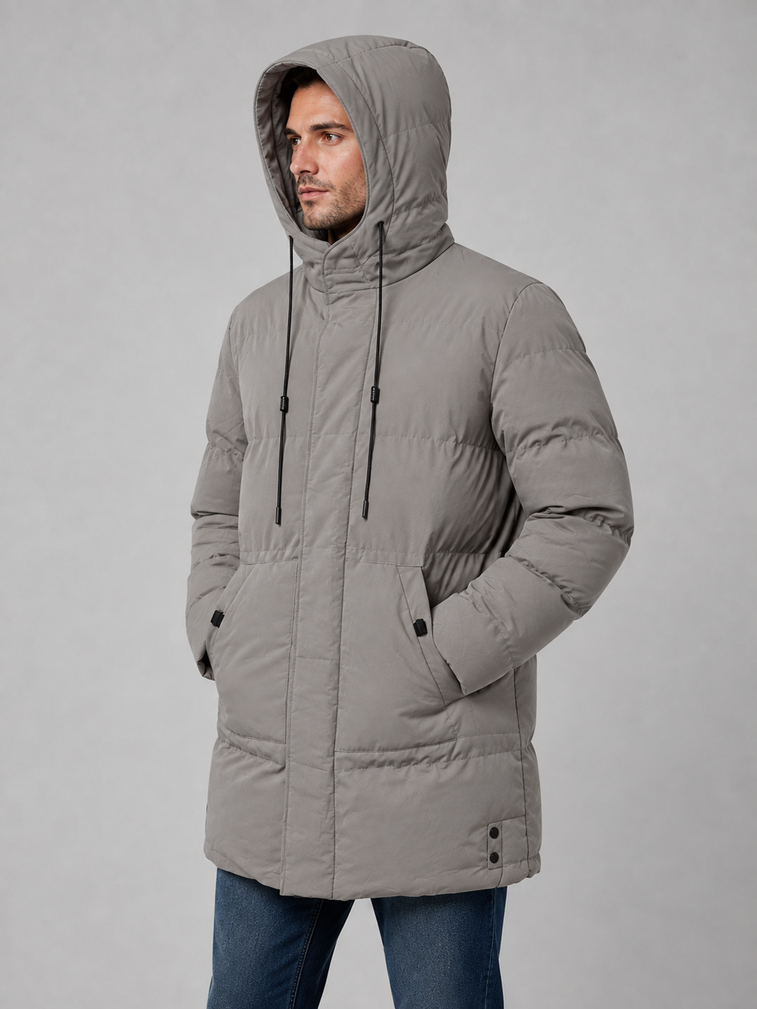 Men's Hooded Padded Parka – Longline Winter Jacket