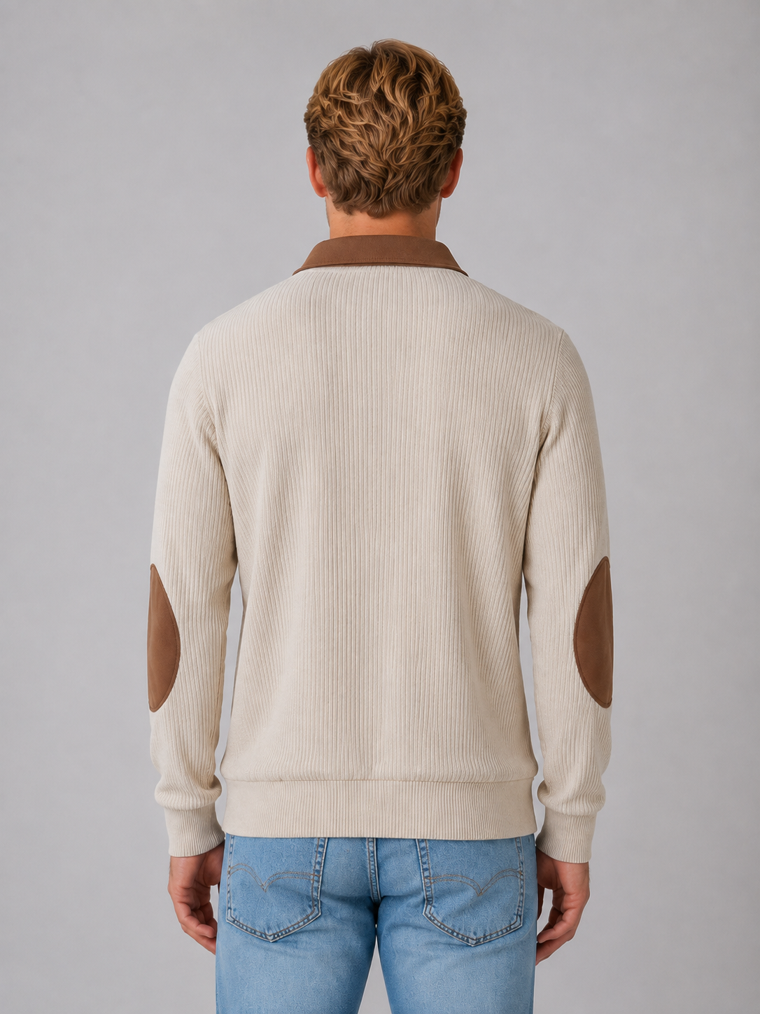 Men's Quarter Zip Jumper – Ribbed Pullover with Elbow Patches