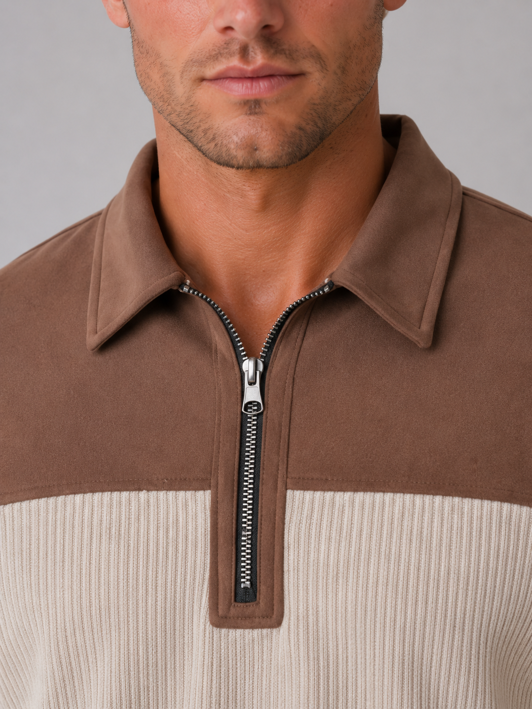 Men's Quarter Zip Jumper – Ribbed Pullover with Elbow Patches