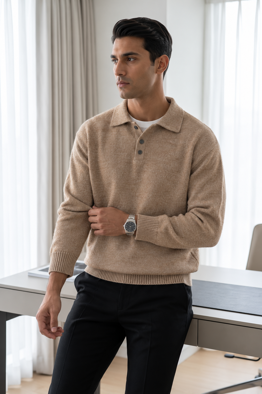 Men's Knitted Polo Jumper