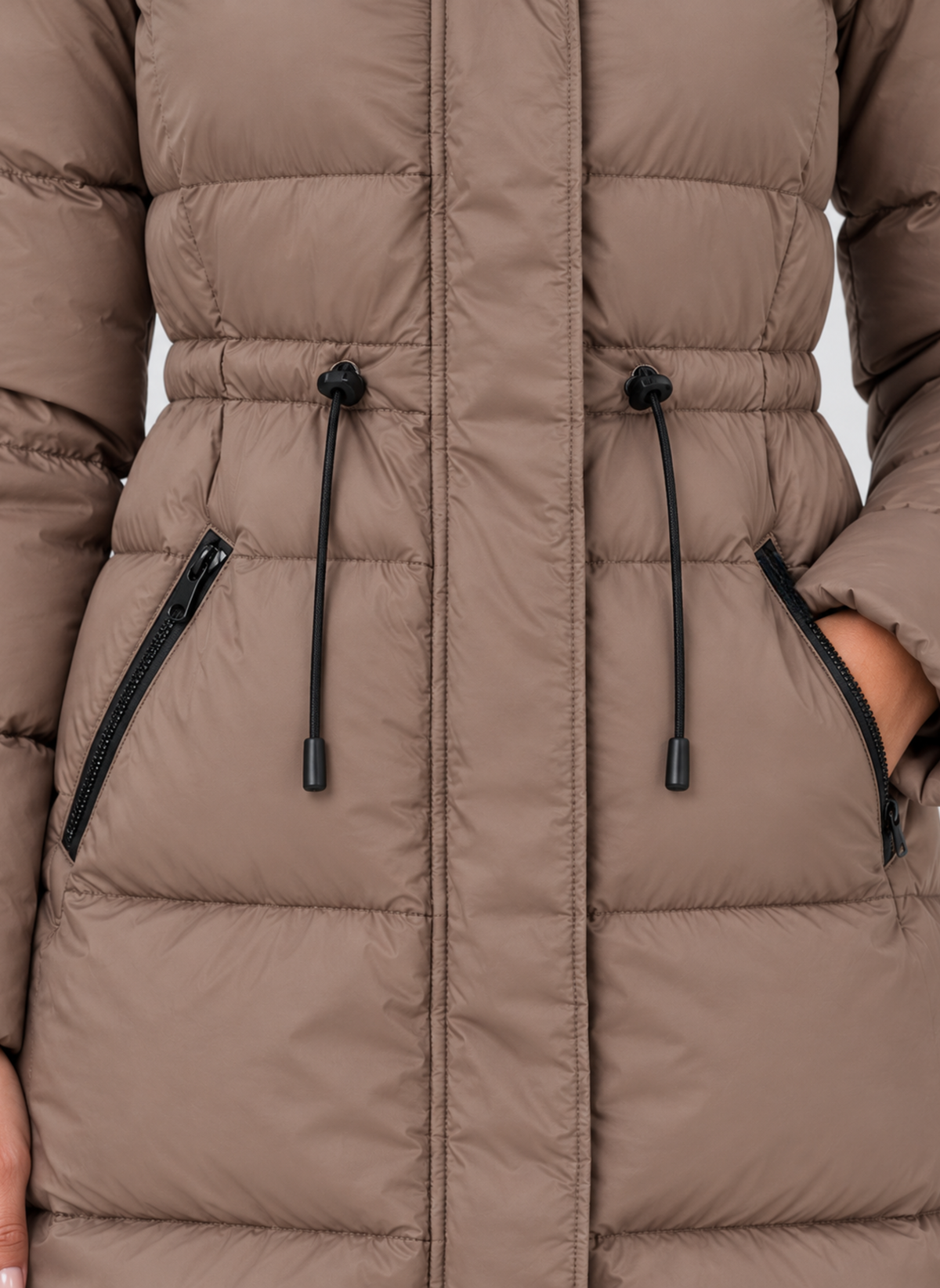 Women's Longline Hooded Puffer Coat with Drawstring Waist