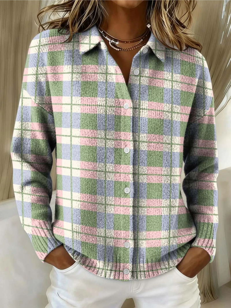 Natasha | Checked Knitted Blouse in Fresh Pastel Shades