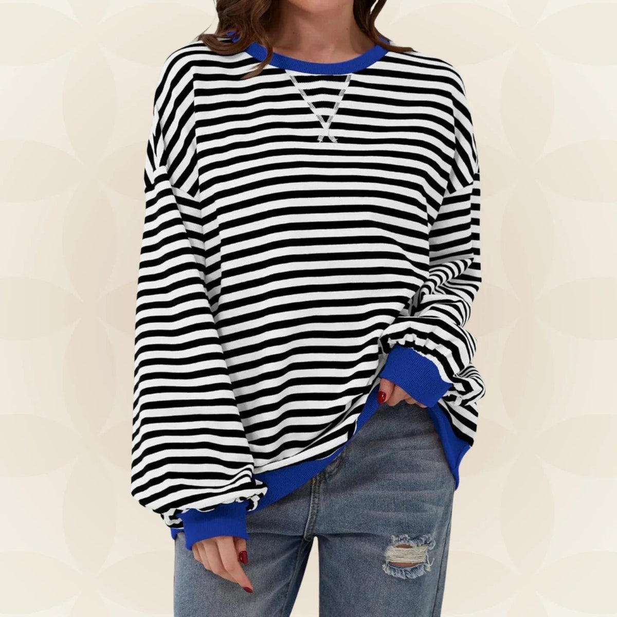 Cecily | Oversized Striped Sweatshirt with Contrast Trim