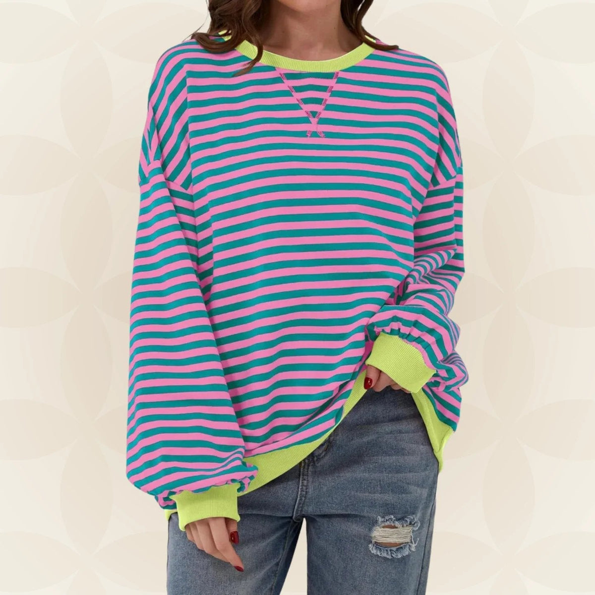 Cecily | Oversized Striped Sweatshirt with Contrast Trim