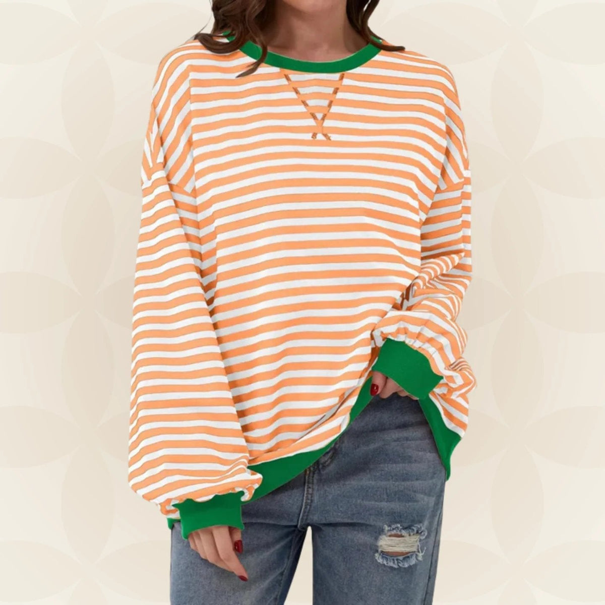 Cecily | Oversized Striped Sweatshirt with Contrast Trim