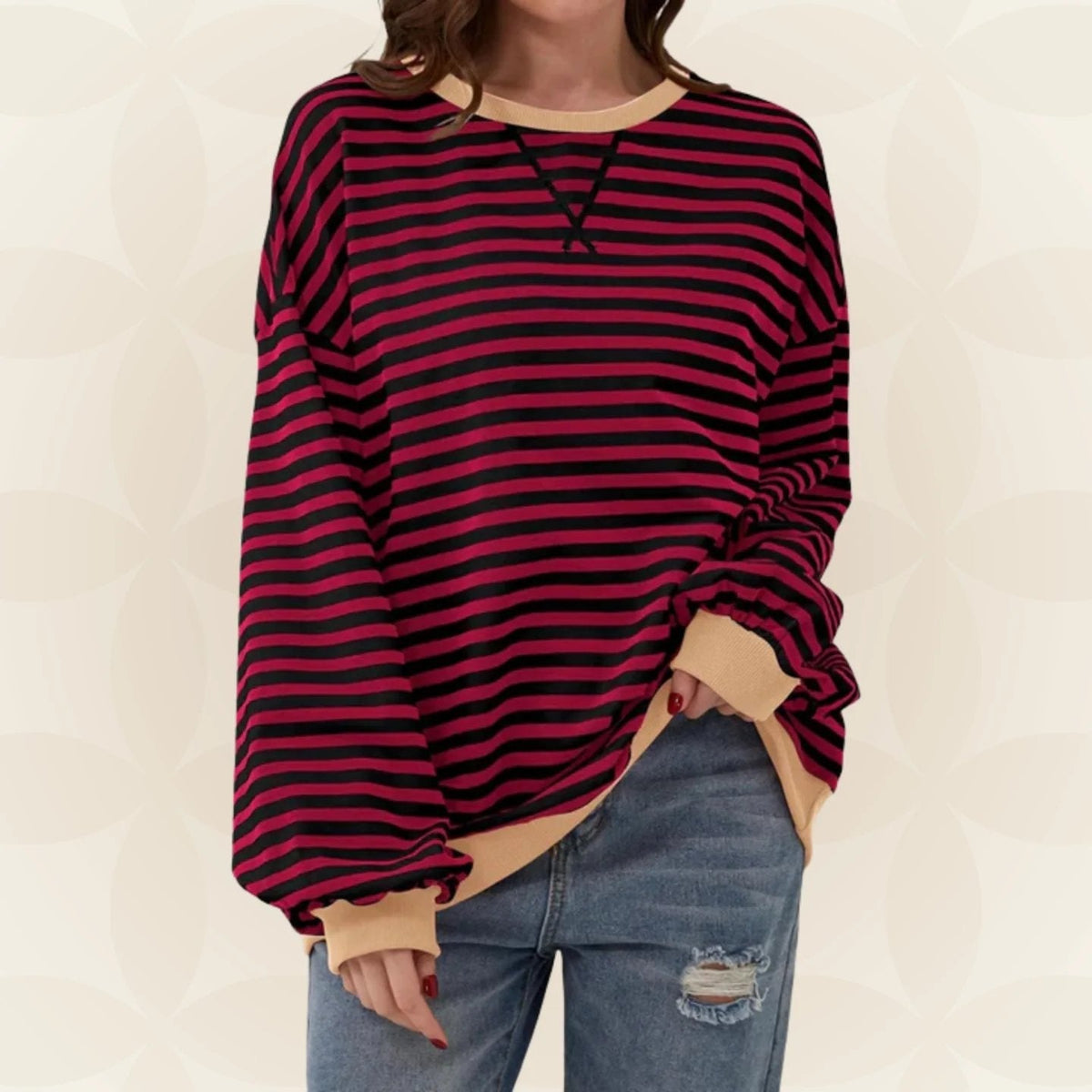 Cecily | Oversized Striped Sweatshirt with Contrast Trim