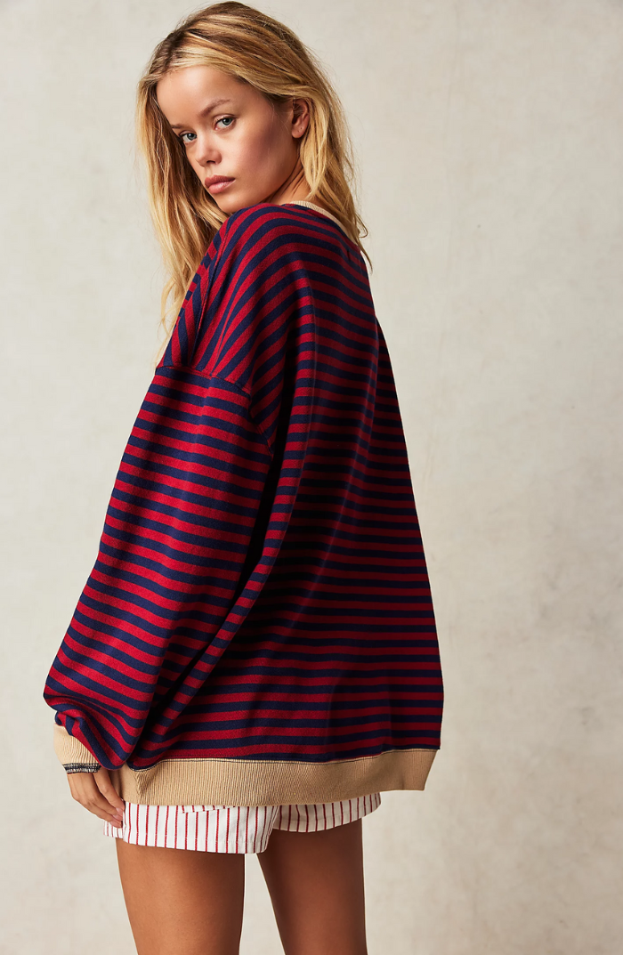 Sofia | Oversized Striped Sweatshirt with Contrast Trim and Drop Shoulders