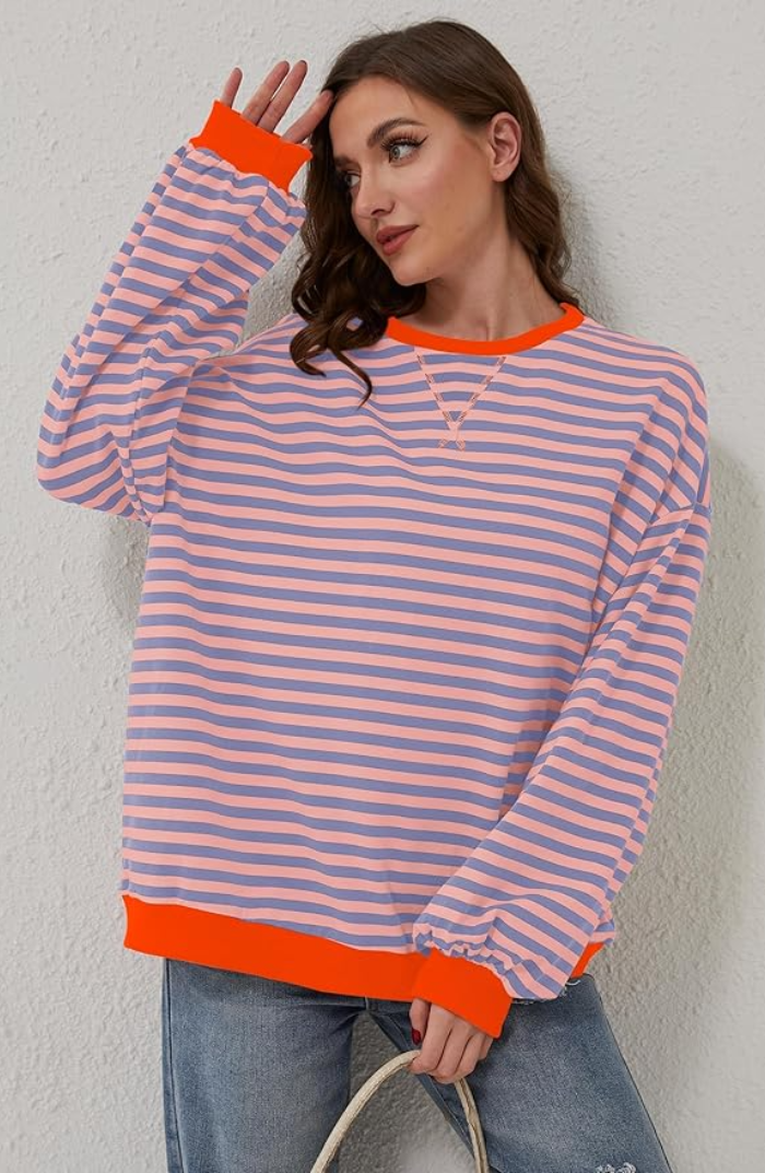Chloe | Oversized Striped Sweatshirt with Contrast Trim and Drop Shoulders