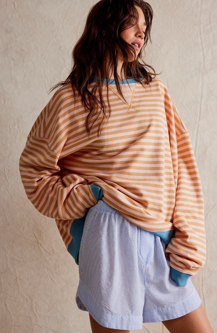Chloe | Oversized Striped Sweatshirt with Contrast Trim and Drop Shoulders
