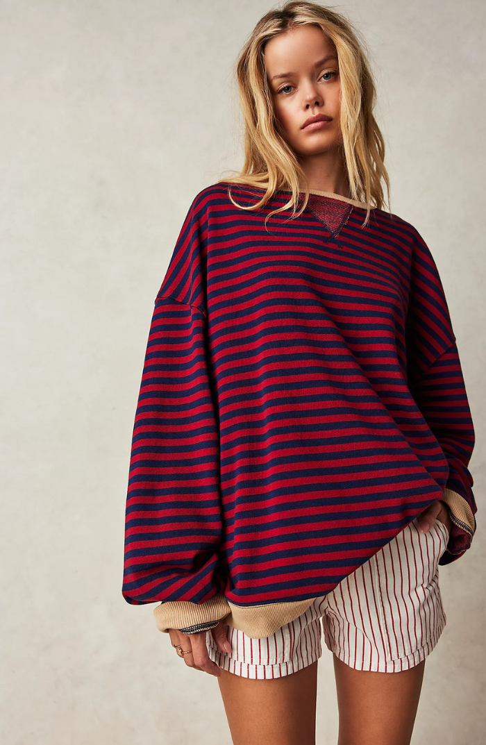 Sofia | Oversized Striped Sweatshirt with Contrast Trim and Drop Shoulders
