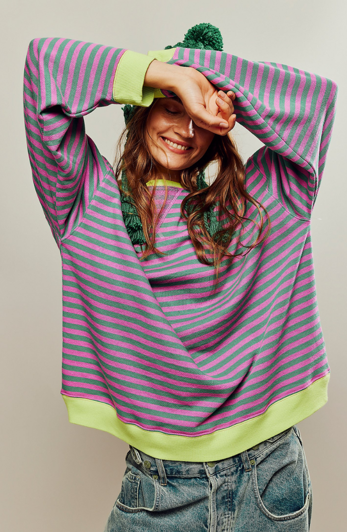 Sofia | Oversized Striped Sweatshirt with Contrast Trim and Drop Shoulders