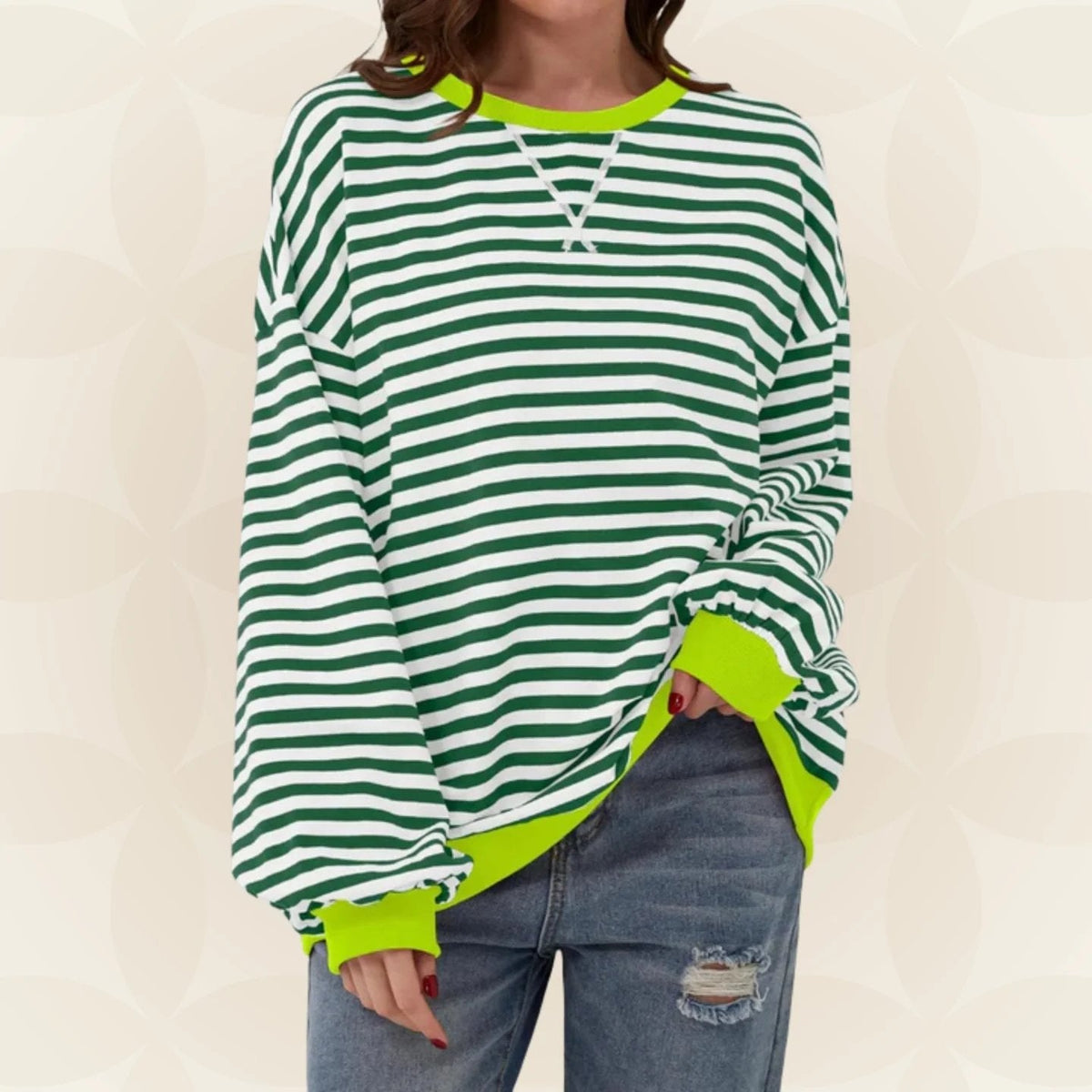 Cecily | Oversized Striped Sweatshirt with Contrast Trim