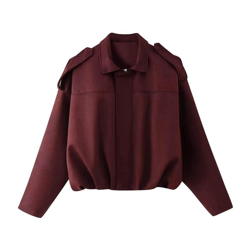 Blossom | Oversized Suede Bomber Jacket with Zip Front and Drop Shoulders
