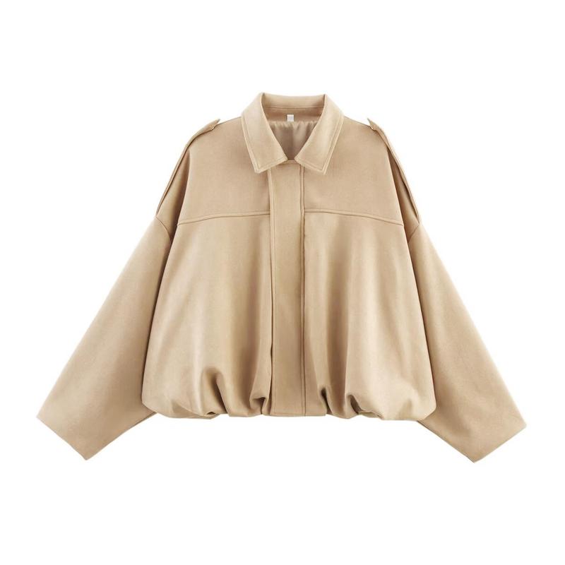 Blossom | Oversized Suede Bomber Jacket with Zip Front and Drop Shoulders