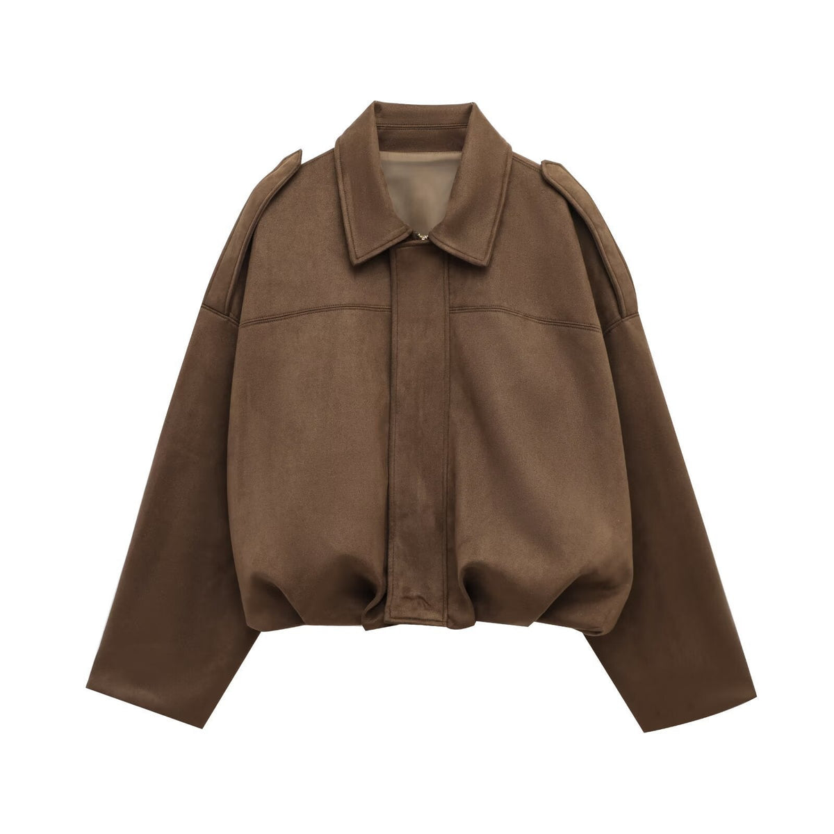 Blossom | Oversized Suede Bomber Jacket with Zip Front and Drop Shoulders