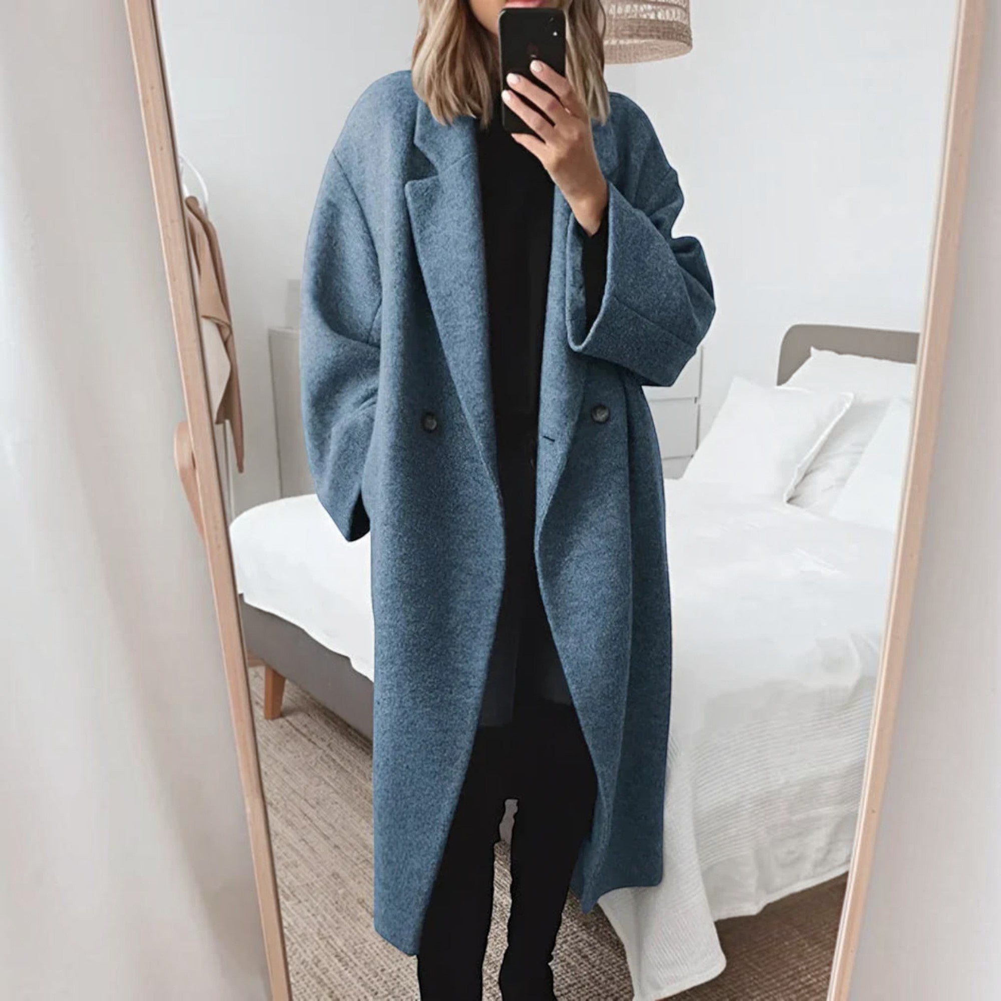 Olive | Women's Wool Blend Maxi Coat Double-Breasted Long Coat