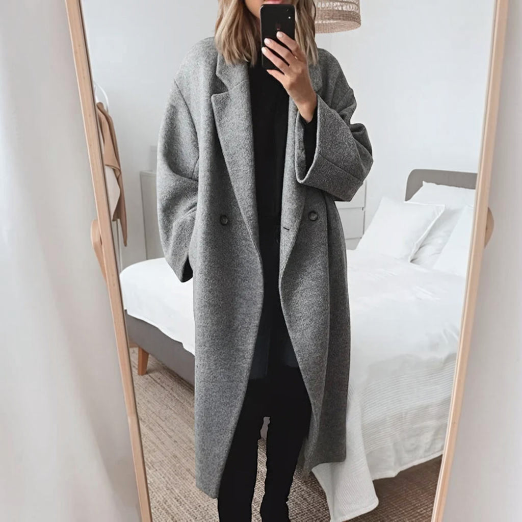 Olive | Women's Wool Blend Maxi Coat Double-Breasted Long Coat