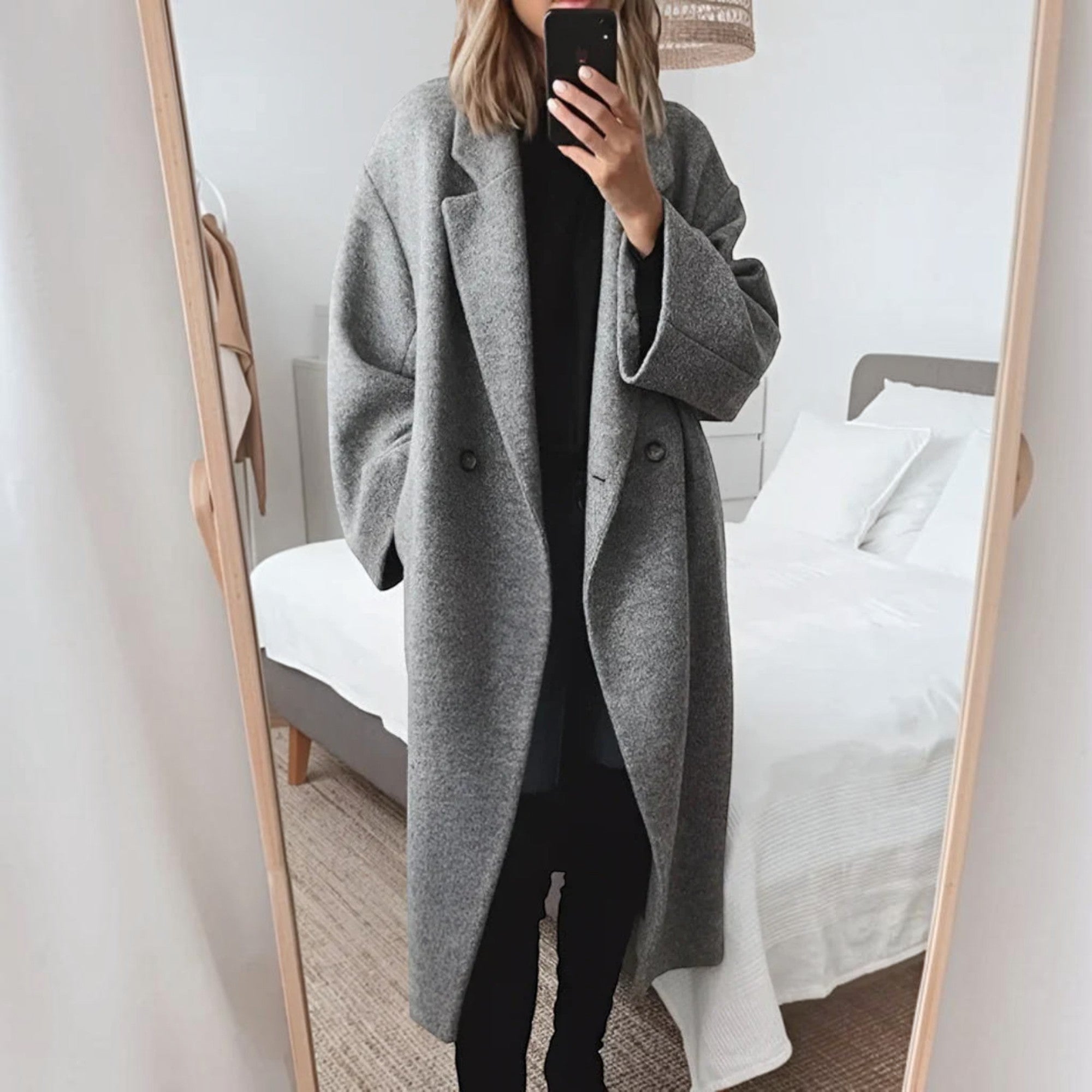 Olive | Women's Wool Blend Maxi Coat Double-Breasted Long Coat