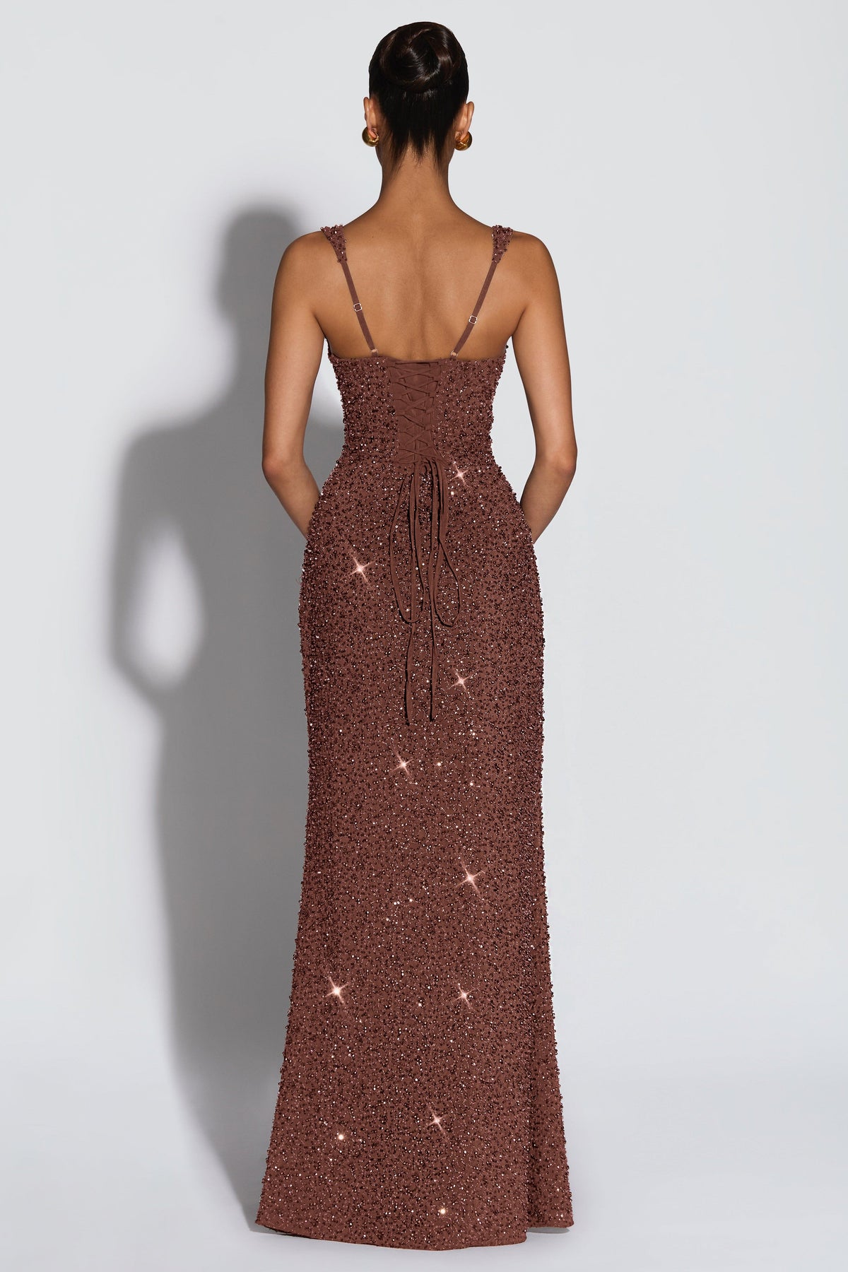 Women's Sequin Tie-Up Maxi Dress with Square Neck