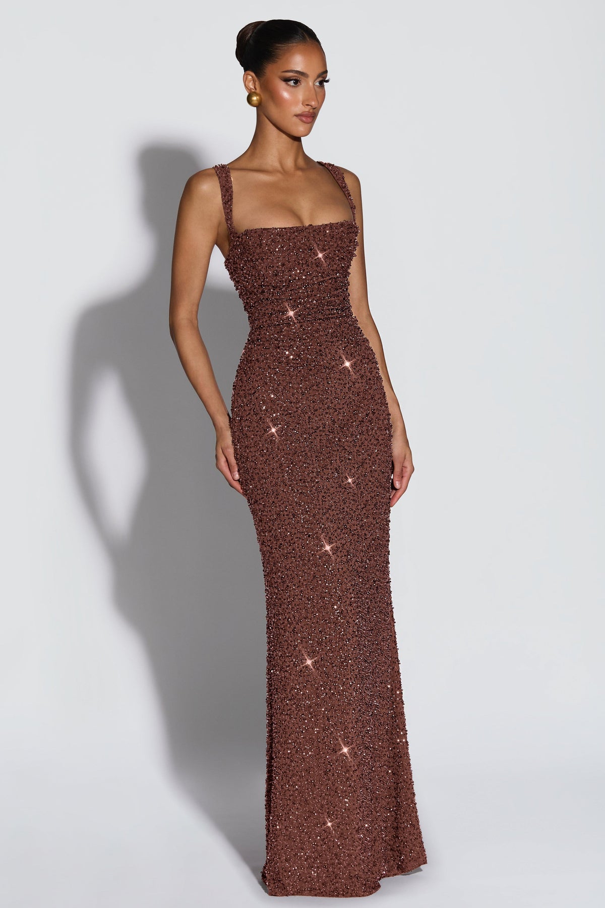 Women's Sequin Tie-Up Maxi Dress with Square Neck