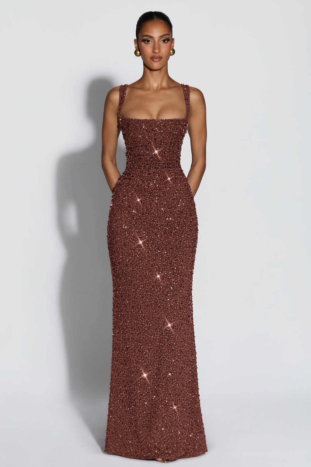 Women's Sequin Tie-Up Maxi Dress with Square Neck