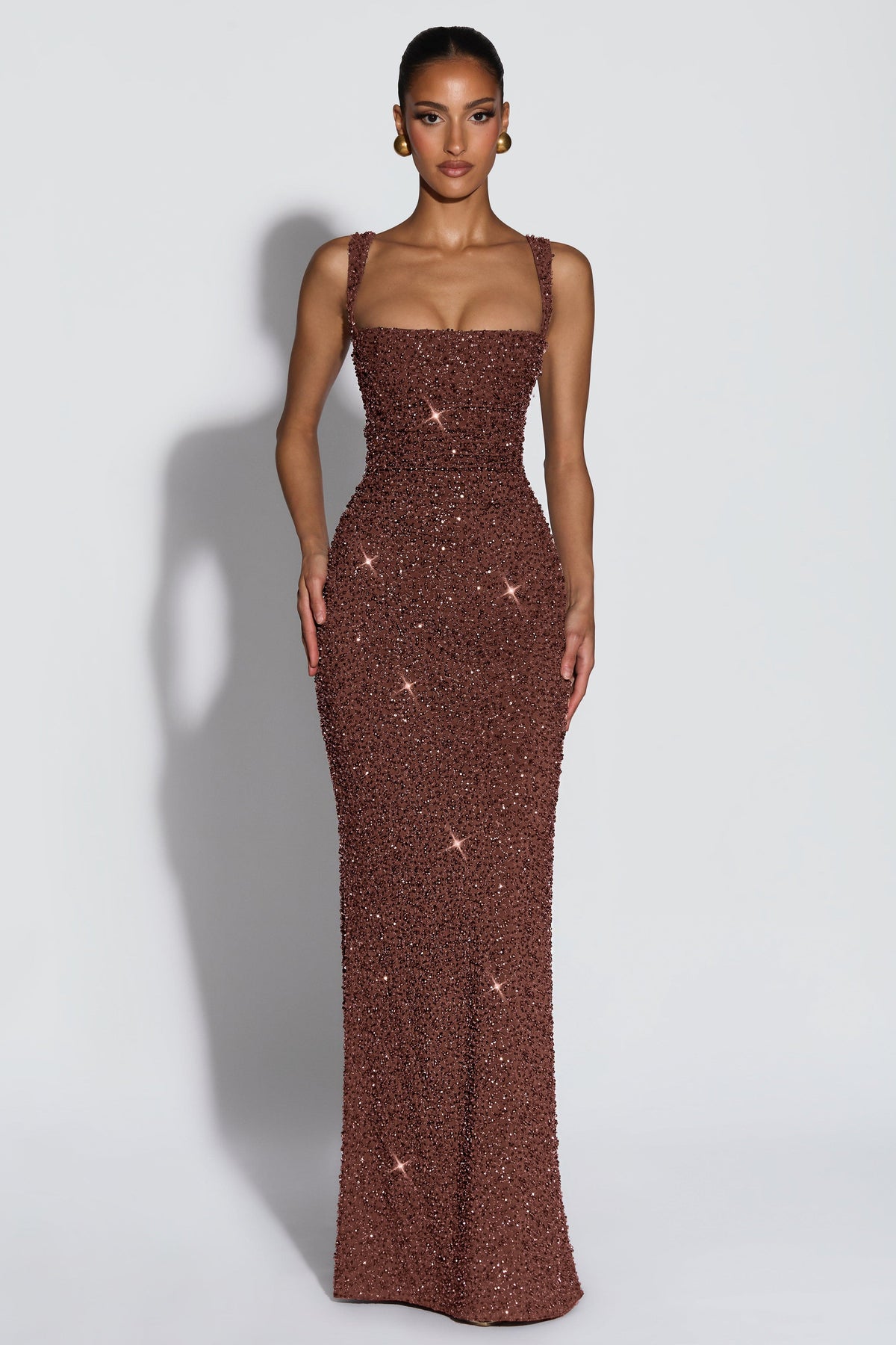 Women's Sequin Tie-Up Maxi Dress with Square Neck