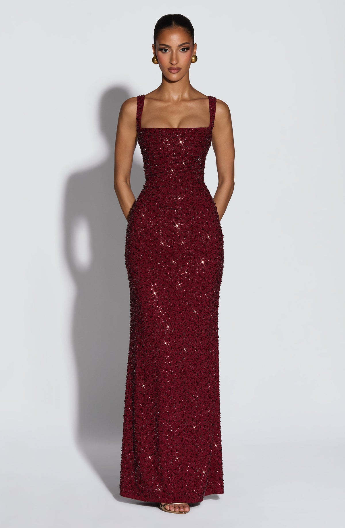 Women's Sequin Tie-Up Maxi Dress with Square Neck