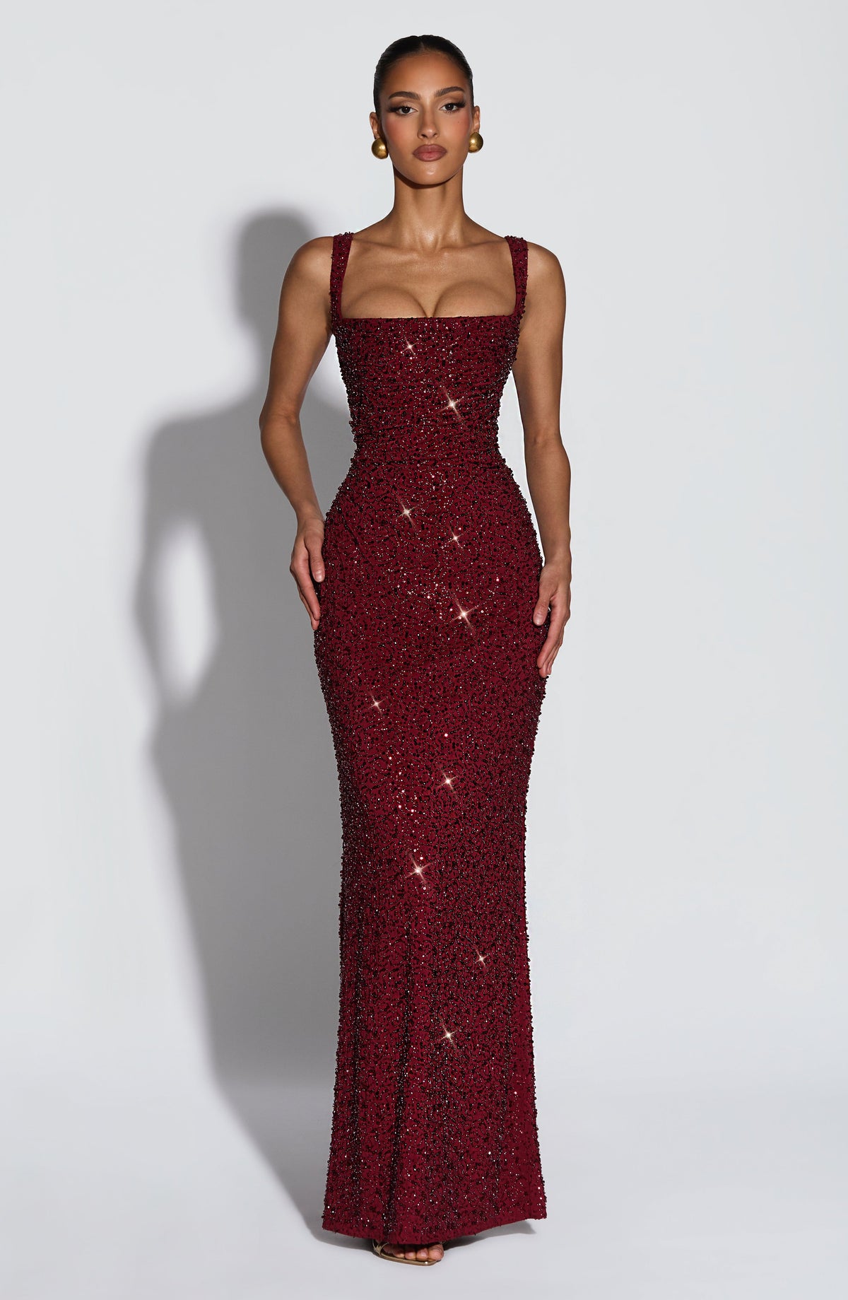 Women's Sequin Tie-Up Maxi Dress with Square Neck