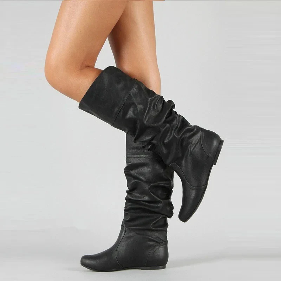 Women's Mid-Calf Leather Boots with Flat Sole