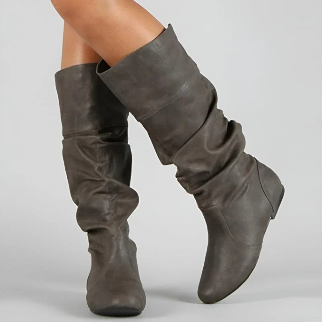Women's Mid-Calf Leather Boots with Flat Sole
