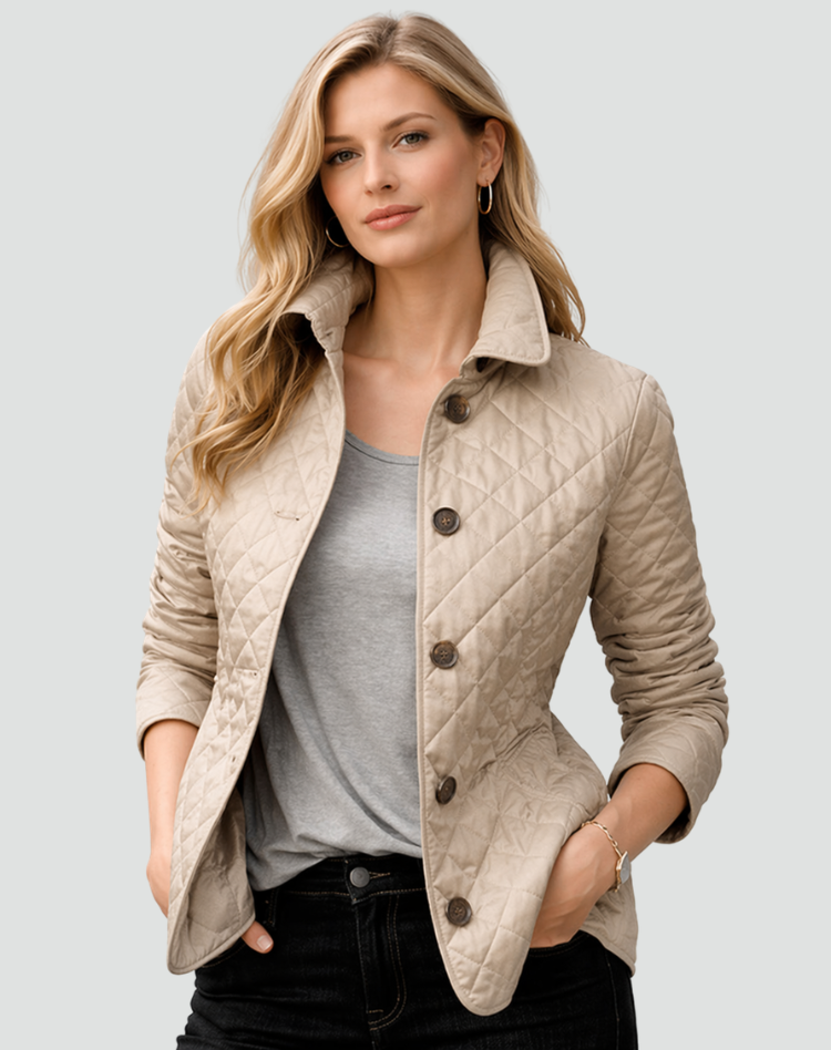 Women's Quilted Puffer Jacket with Button Front