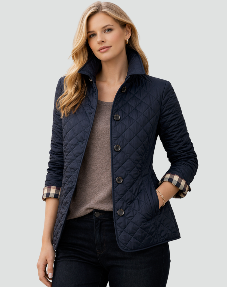 Women's Quilted Puffer Jacket with Button Front